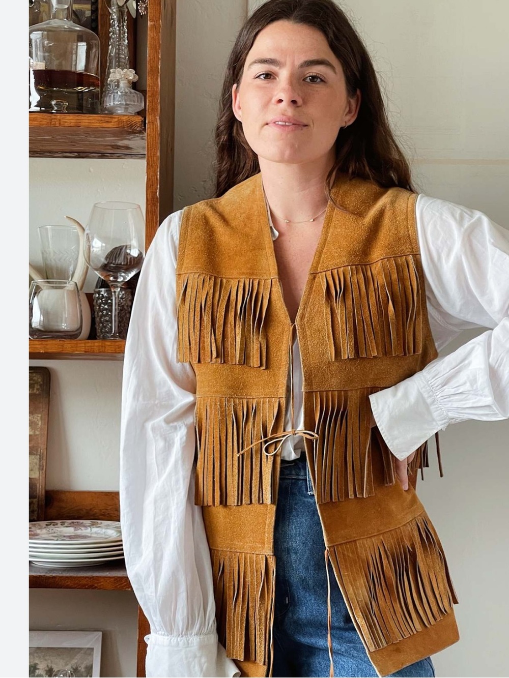 Vintage Suede Fringe Western Vest - Picture 4 of 4